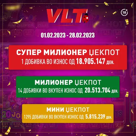 Фантастични 45.234.090,00 денари Видеолотарија им исплати на играчите во февруари