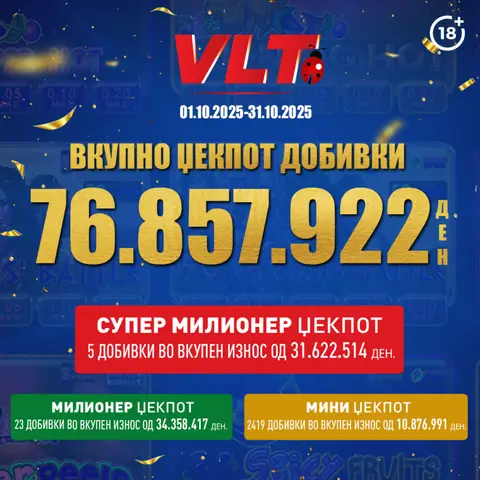 ВИДЕОЛОТАРИЈА КАСИНОС АВСТРИЈА: 1.250.000 ЕВРА ЗА ИСПЛАТЕНИ ДОБИВКИ ВО ОКТОМВРИ!